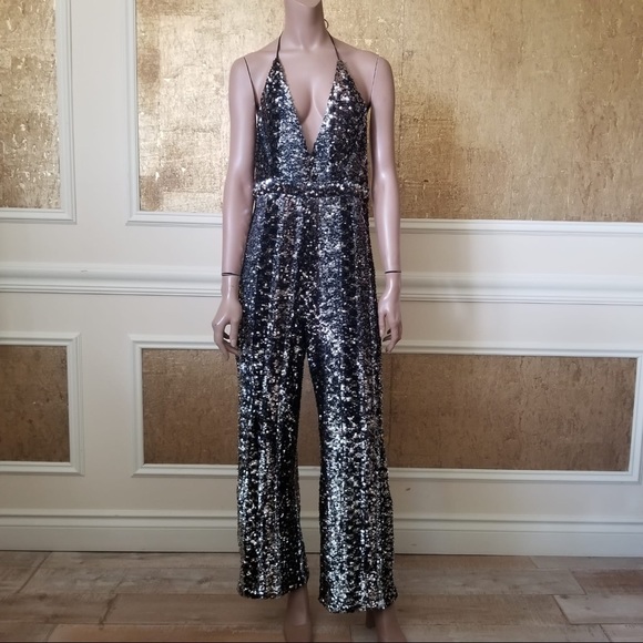 NEW Bartot Disco sequins black halter jumpsuit 8 - Picture 4 of 16